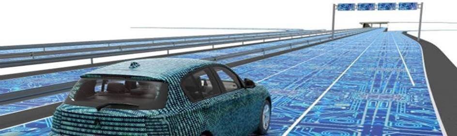 Auto f&auml;hrt auf einer virtuellen Autobahn
