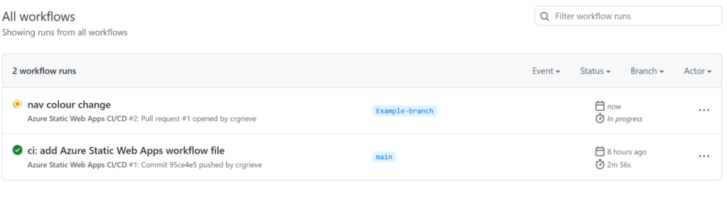 The workflow showing the nav colour change.