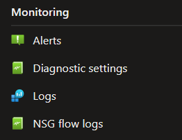 Different options under the Azure Network Security Group resource.