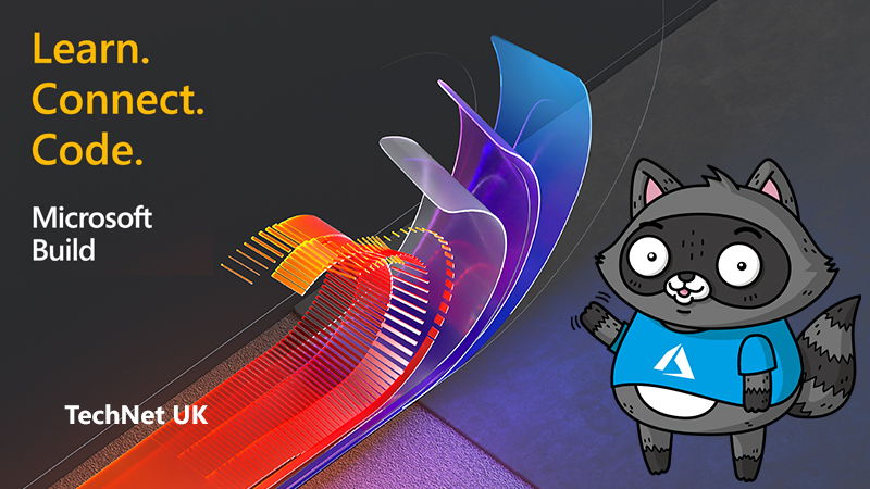 An ad for Microsoft Build, featuring an image of Bit the Raccoon