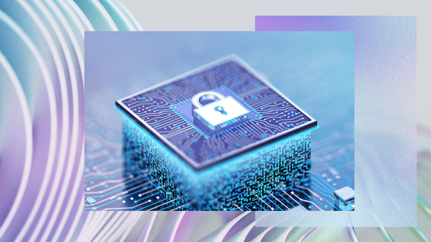 An illustration of a computer chip with a padlock on it.