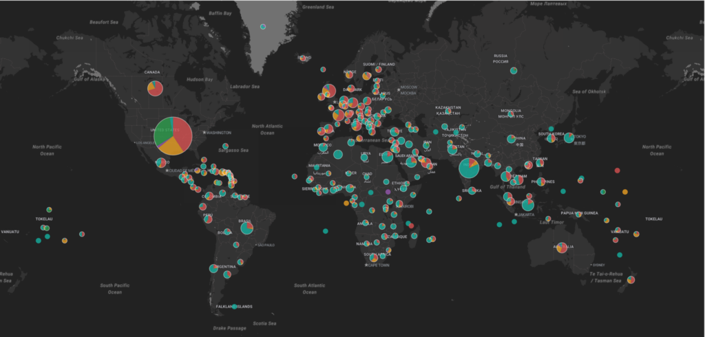 A map of the world showing the distribution of cybercrime networks and how they work together to perpetrate attacks