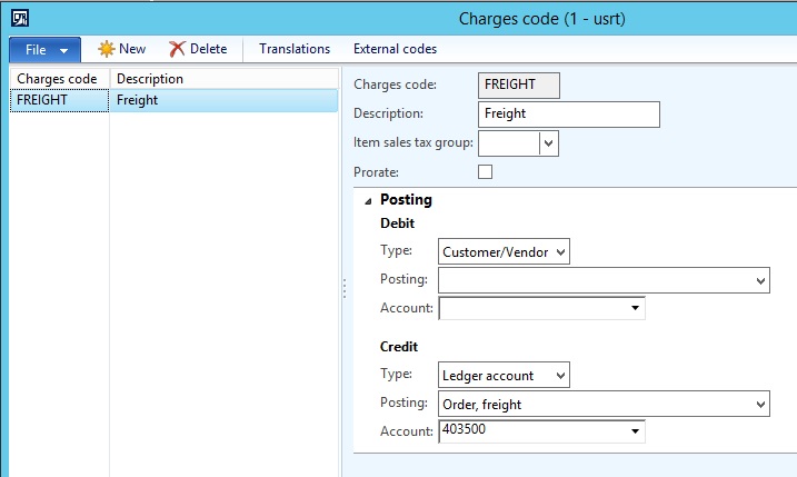 Charges code form.