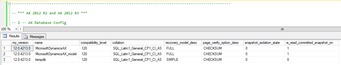 AX database config results.