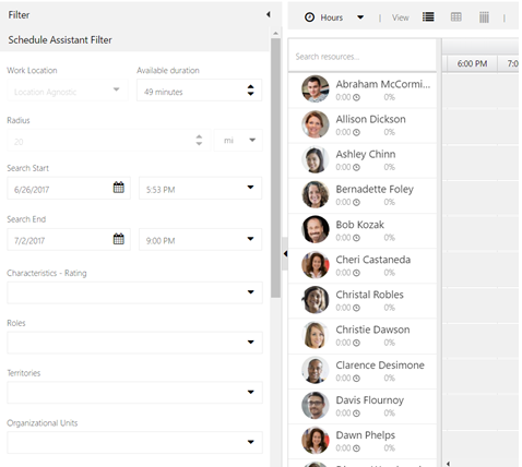 Filters when searching for availability