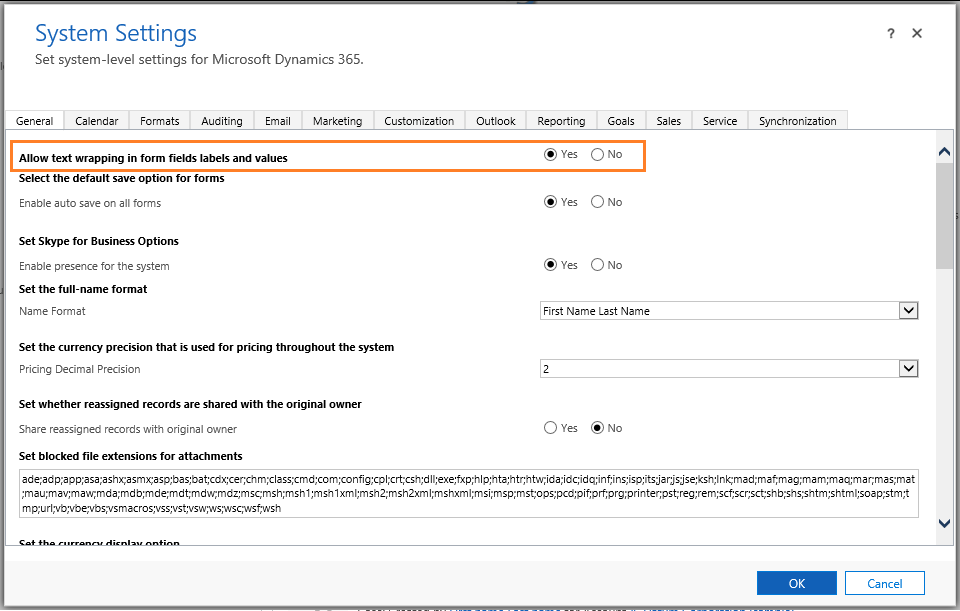 Allow text wrapping setting in System Settings