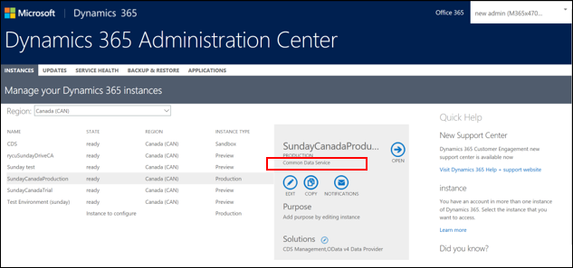 Identify Common Data Service instance