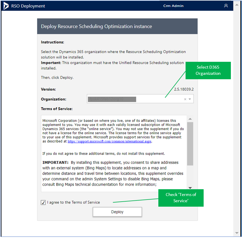 Deploy Resource Scheduling Optimization instance