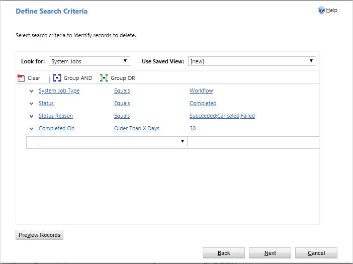 Define search criteria