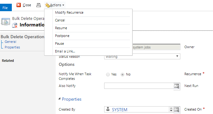 Postpone option in Actions menu