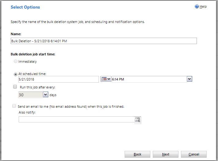 Set the bulk delete job frequency