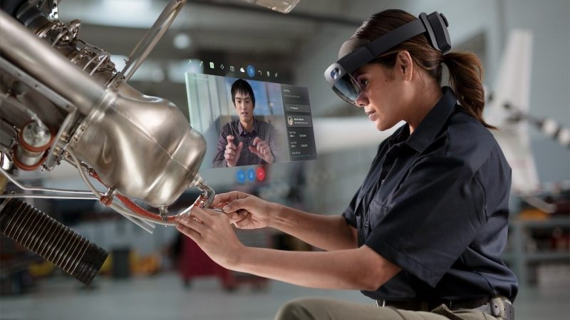 Woman using Dynamics 365 Remote Assist with HoloLens 2