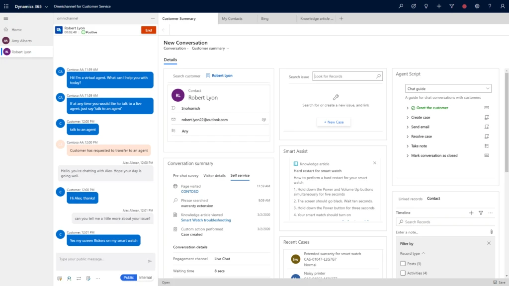 A chatbot provides real-time recommendations to agents during a conversation.