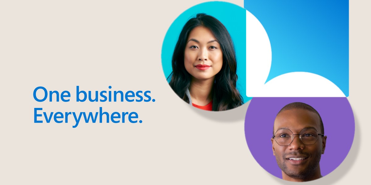 Image reads: One business. Everywhere and shows the faces of two smiling people