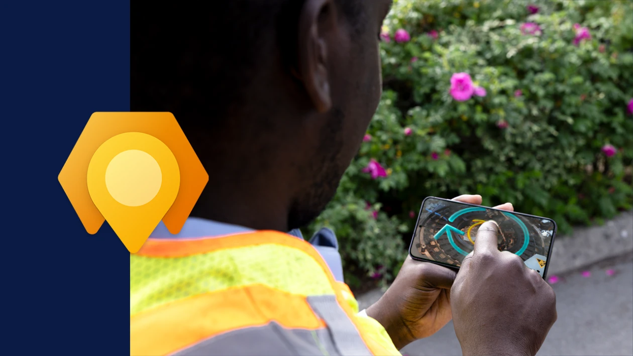 Remote worker interacts with frontline worker via Teams and Guides on mobile. The image is framed with a think blue border on the left side including the Dynamics 365 Field Service icon