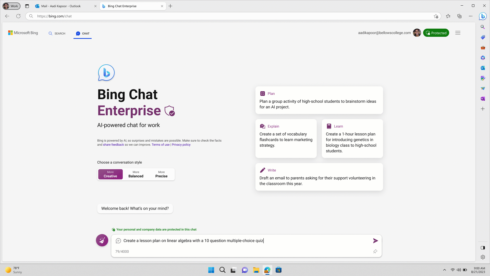 ALT: GIF. Faculty experience of Bing Chat Enterprise on Bing.com/chat.