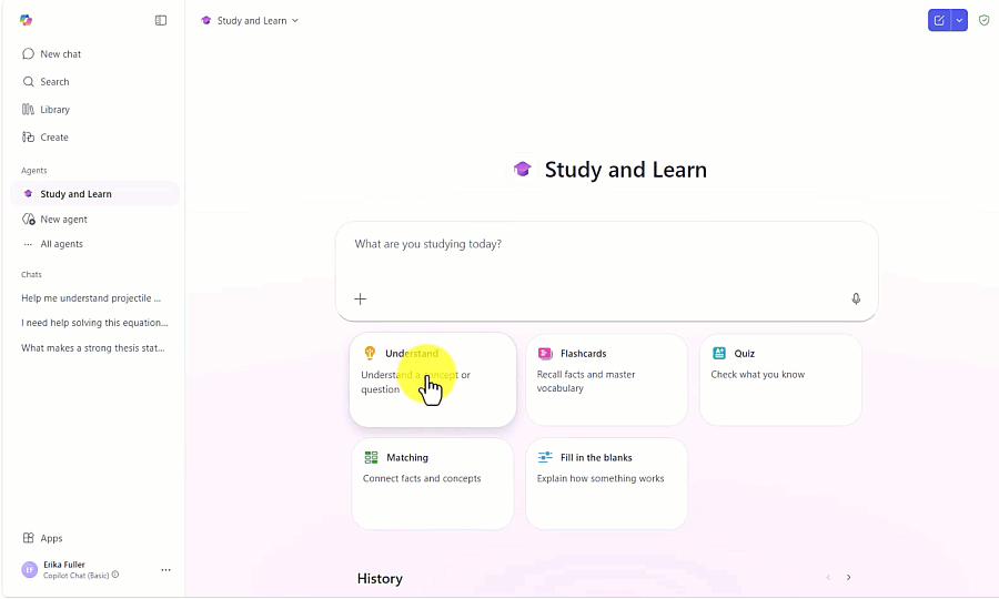 An animated gif demonstrating how the Study and Learn Agent can search for and show illustrations of concepts across subjects and topics.