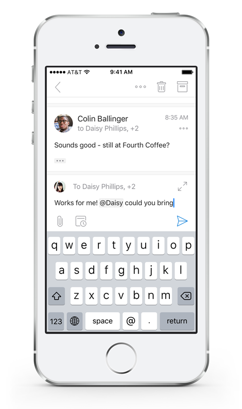 Image of a device illustrating how you can access additional conversation actions.