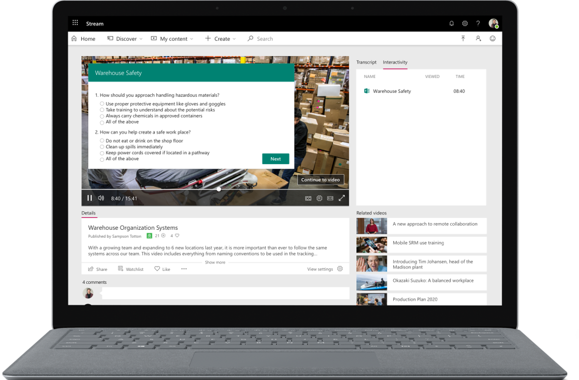 Image of a laptop open, on its screen is a Microsoft Stream poll being taken.