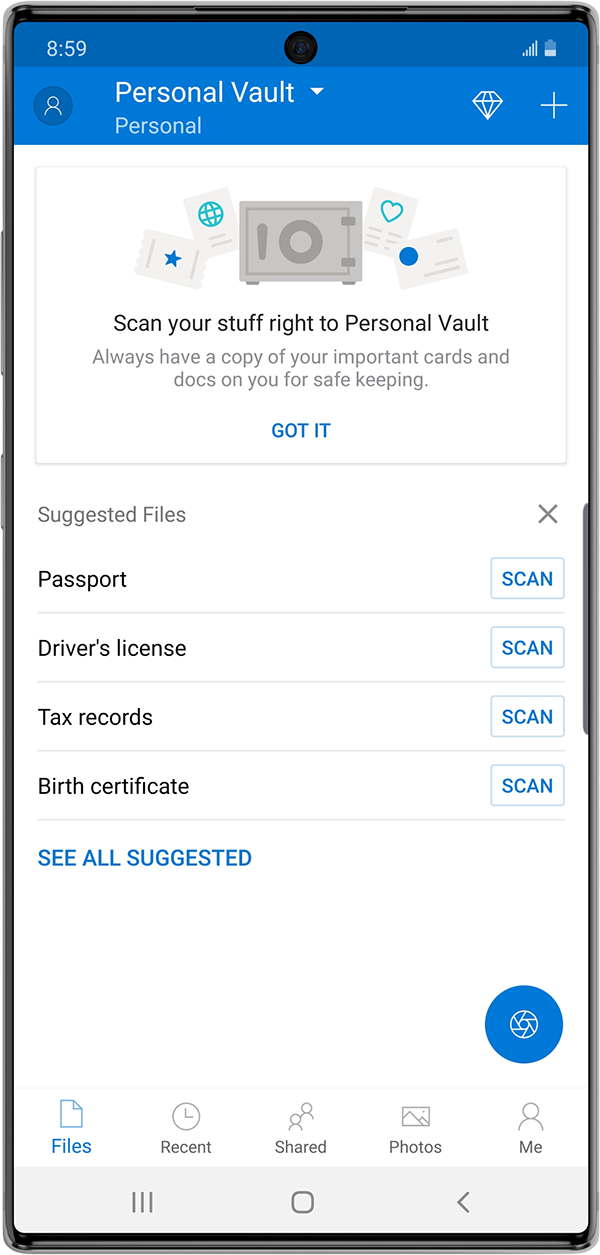 The Personal Vault feature of OneDrive.