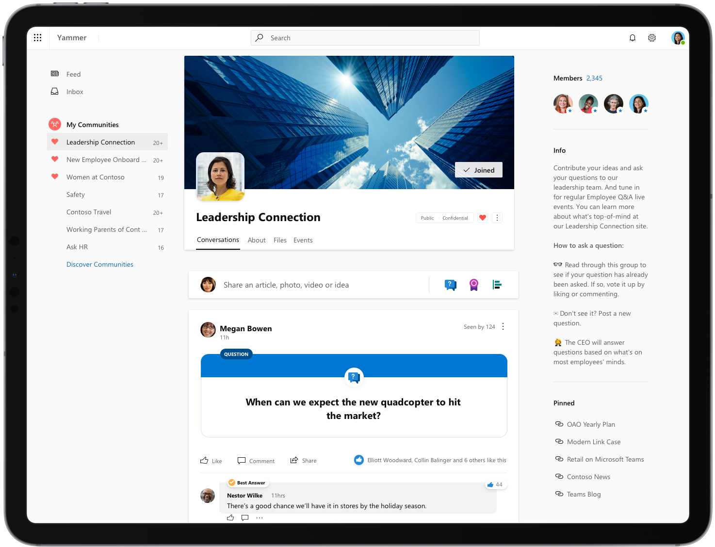 An image of the redesigned Yammer.