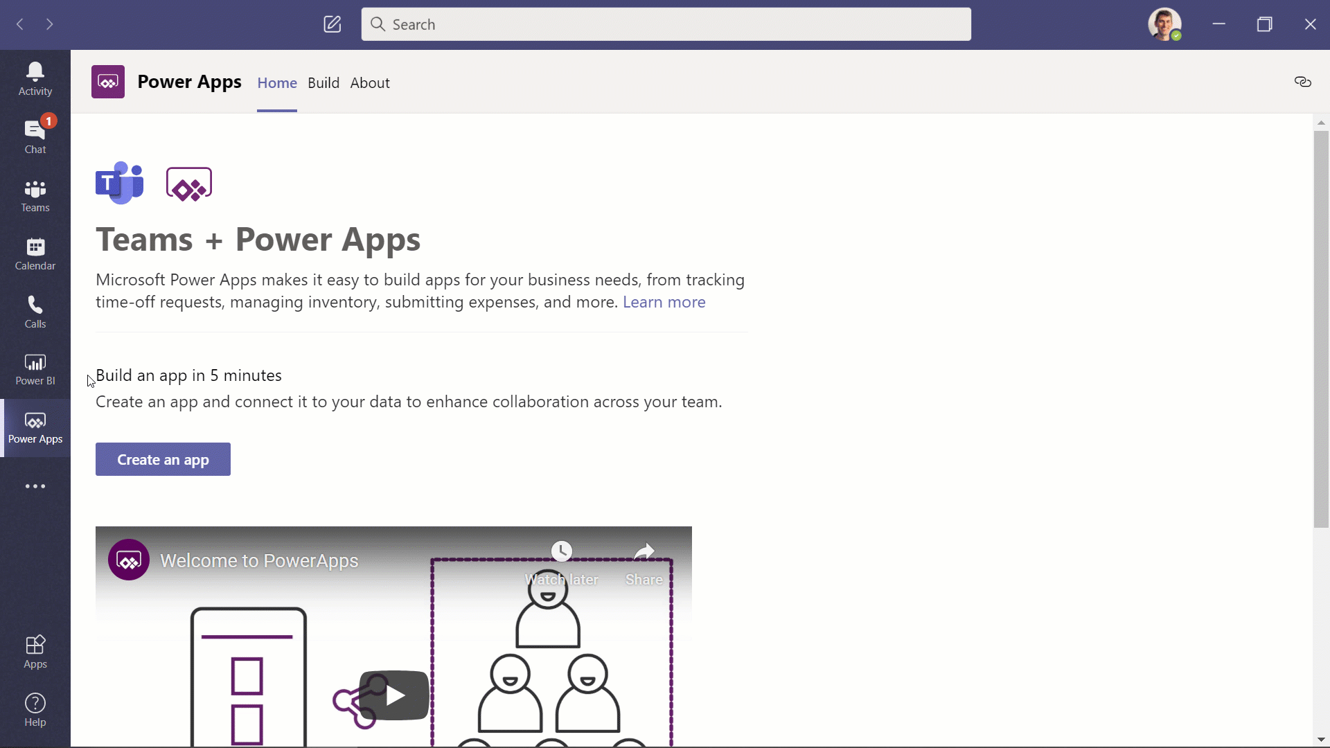 An animated image showing Teams + Power Apps.
