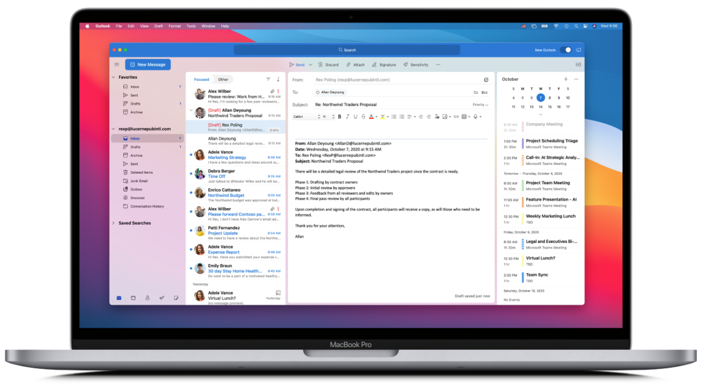 Screen shot of a MacBook Pro running Microsoft Outlook