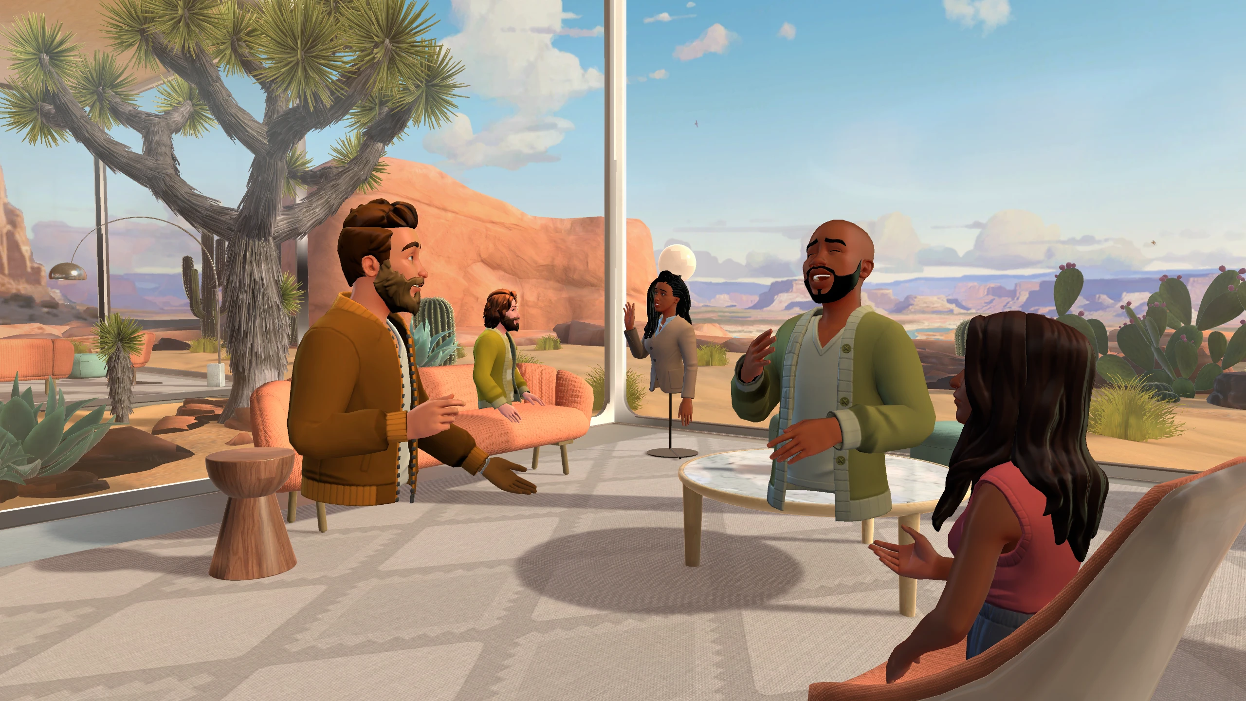 A screenshot showing a virtual social gathering in Microsoft Mesh