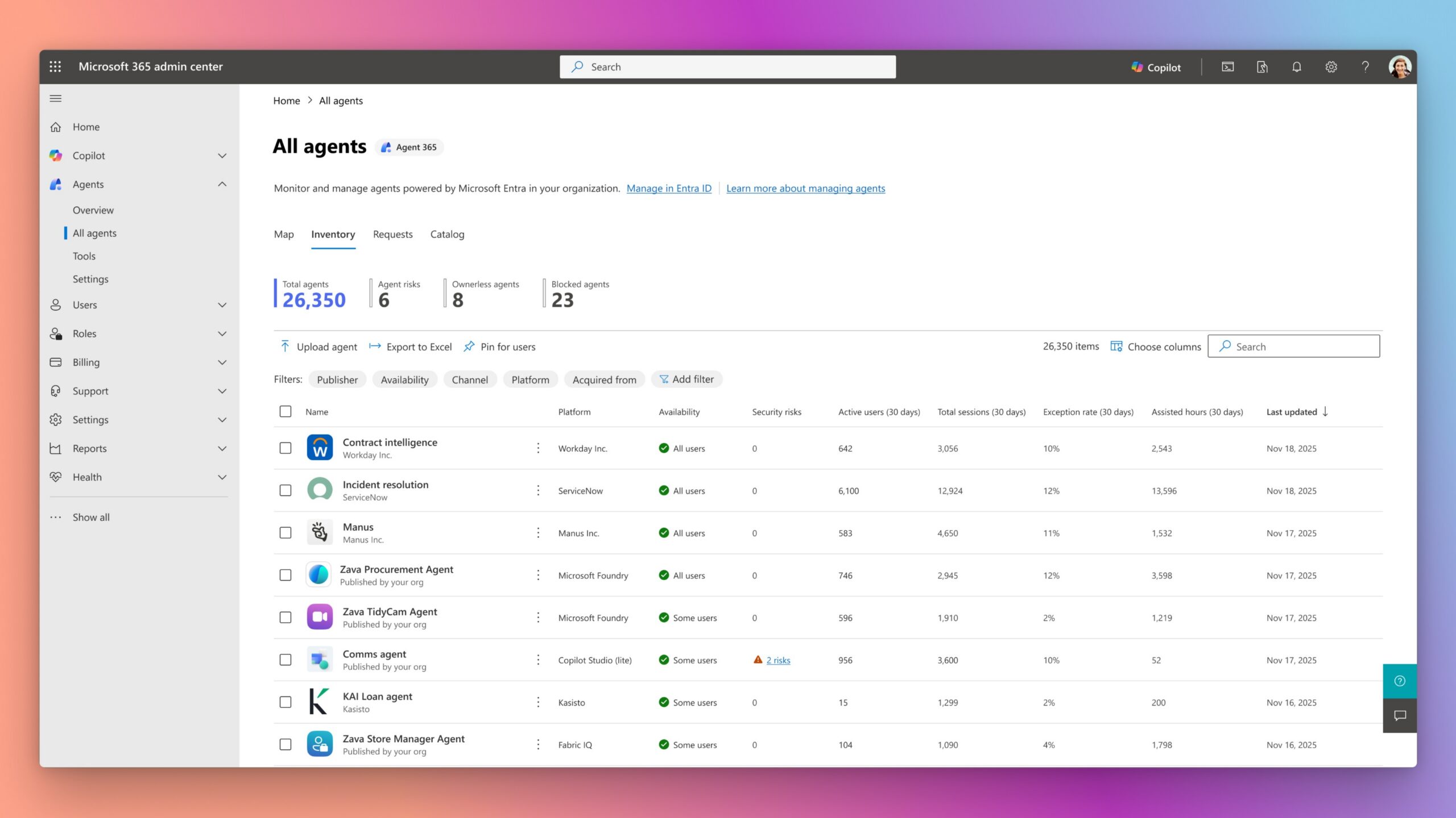 Microsoft 365 All agents product screenshot