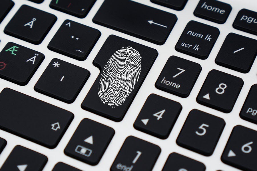 Keyboard with a fingerprint on the keys