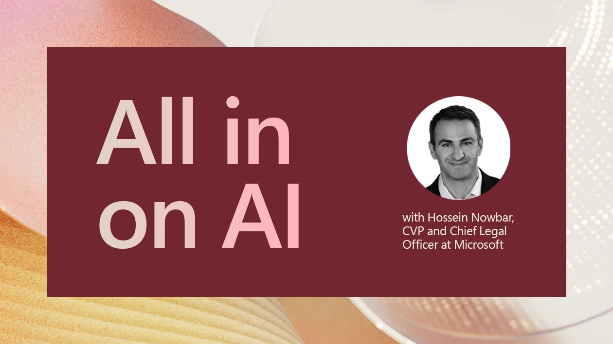 A decorative image that has the name of the blog series, All in on AI, and Hossein Nowbars headshot