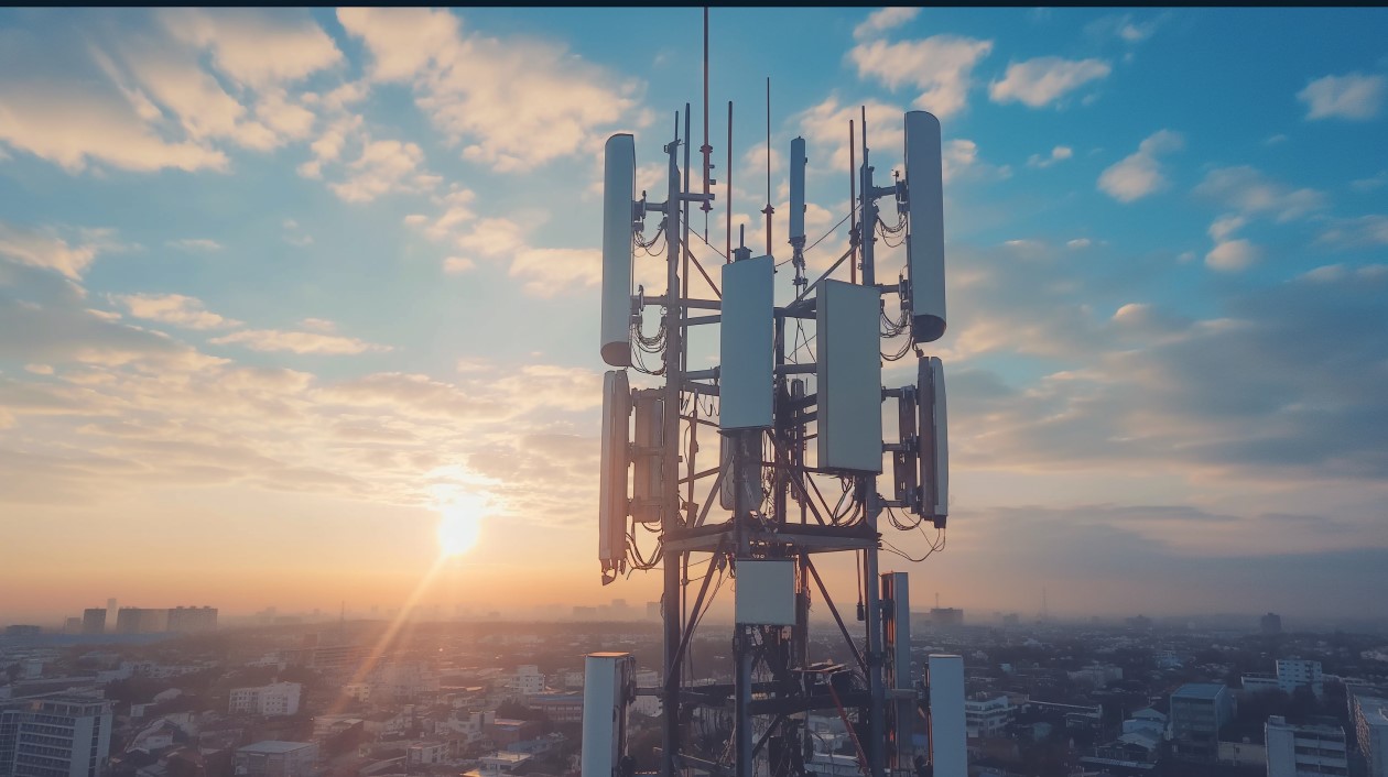 Image of tall satellite with sunset