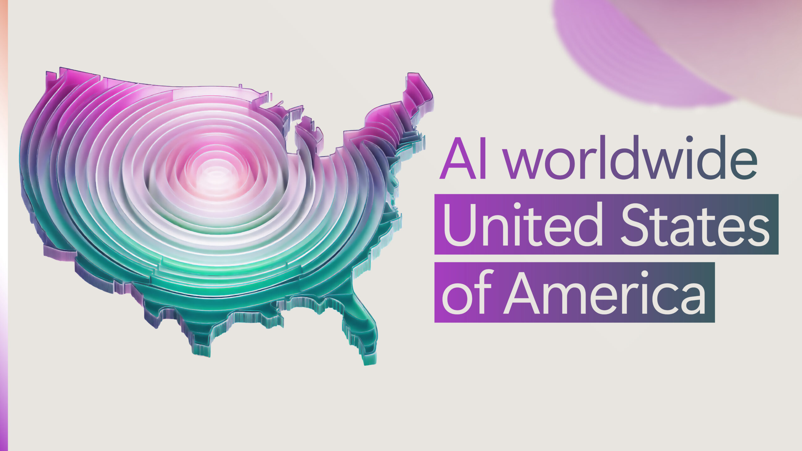 A decorative image with a map of the United States of America with spirals. The image says AI worldwide: United States of America