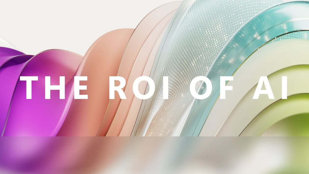 An abstract background that reads The ROI of AI