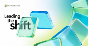 A decorative image that says Leading the shift