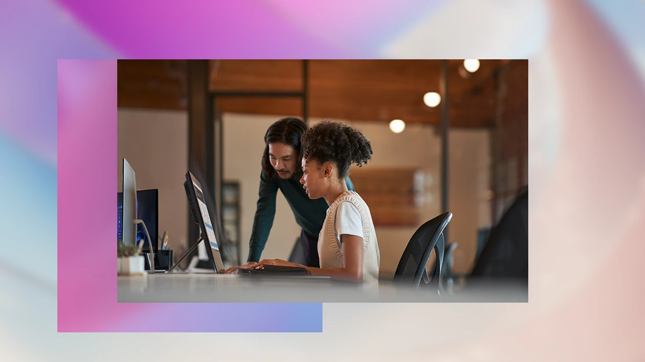 Enterprise office workers collaborating in an open work space
