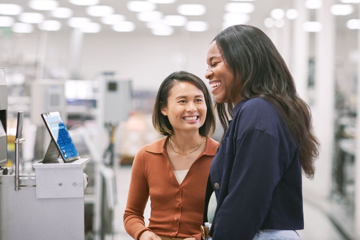 Azure solution in manufacturing. Empowered floor operations manager collaborates with developer and IT integrator on automated assembly floor powered by Azure