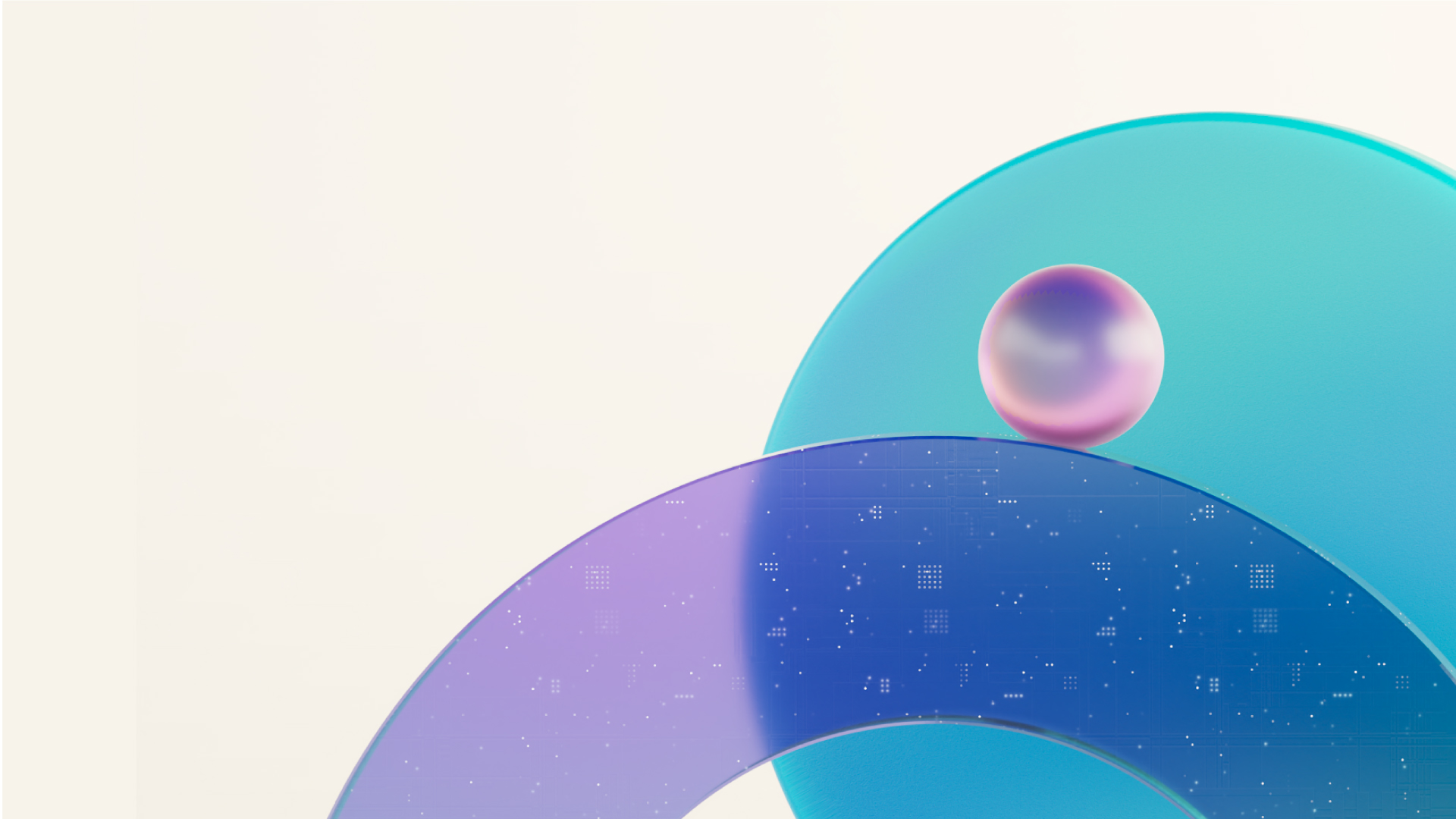 Abstract 3 D shapes, including a sphere and other circular shapes