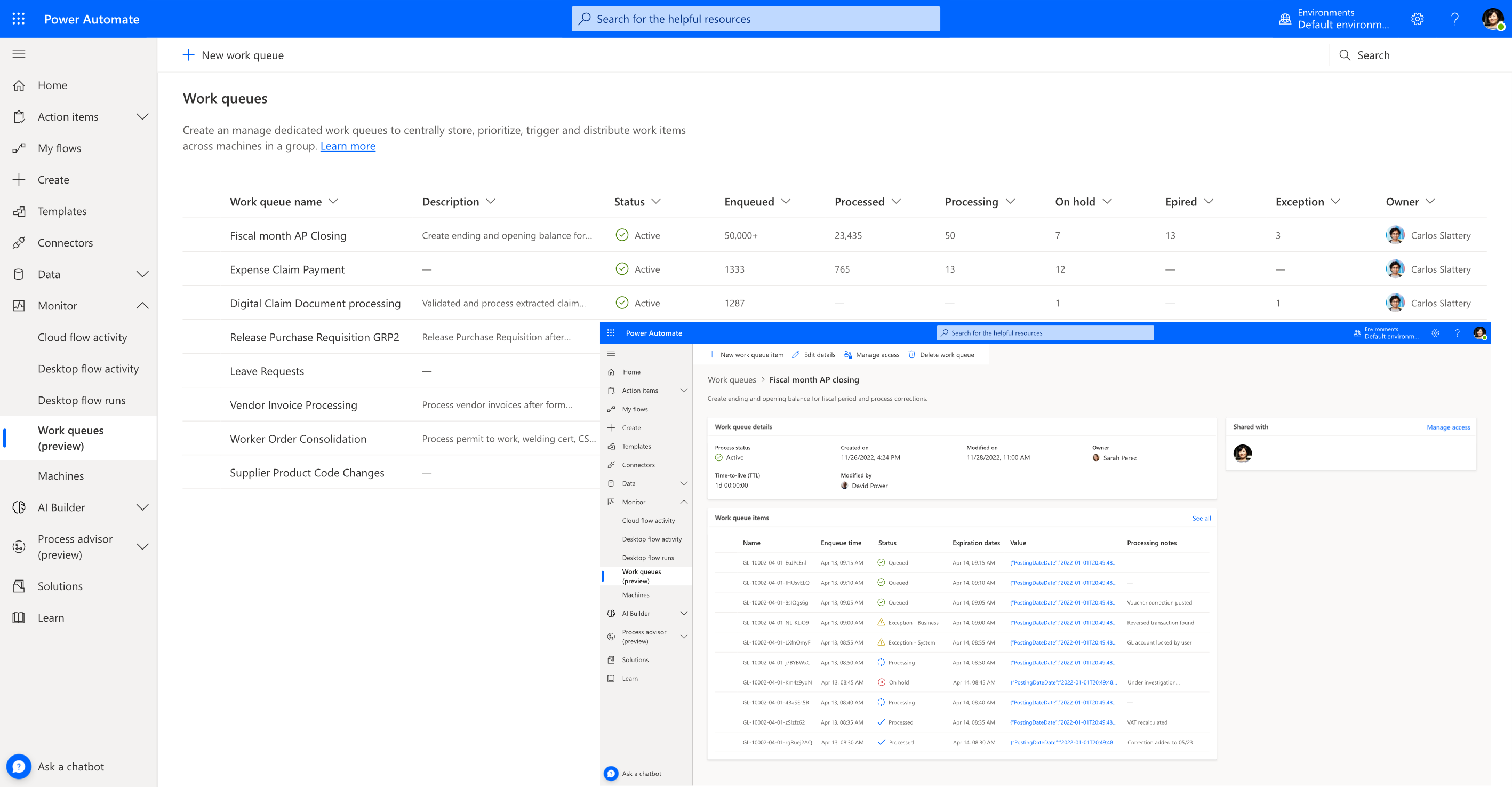 Screenshot of Work Queues