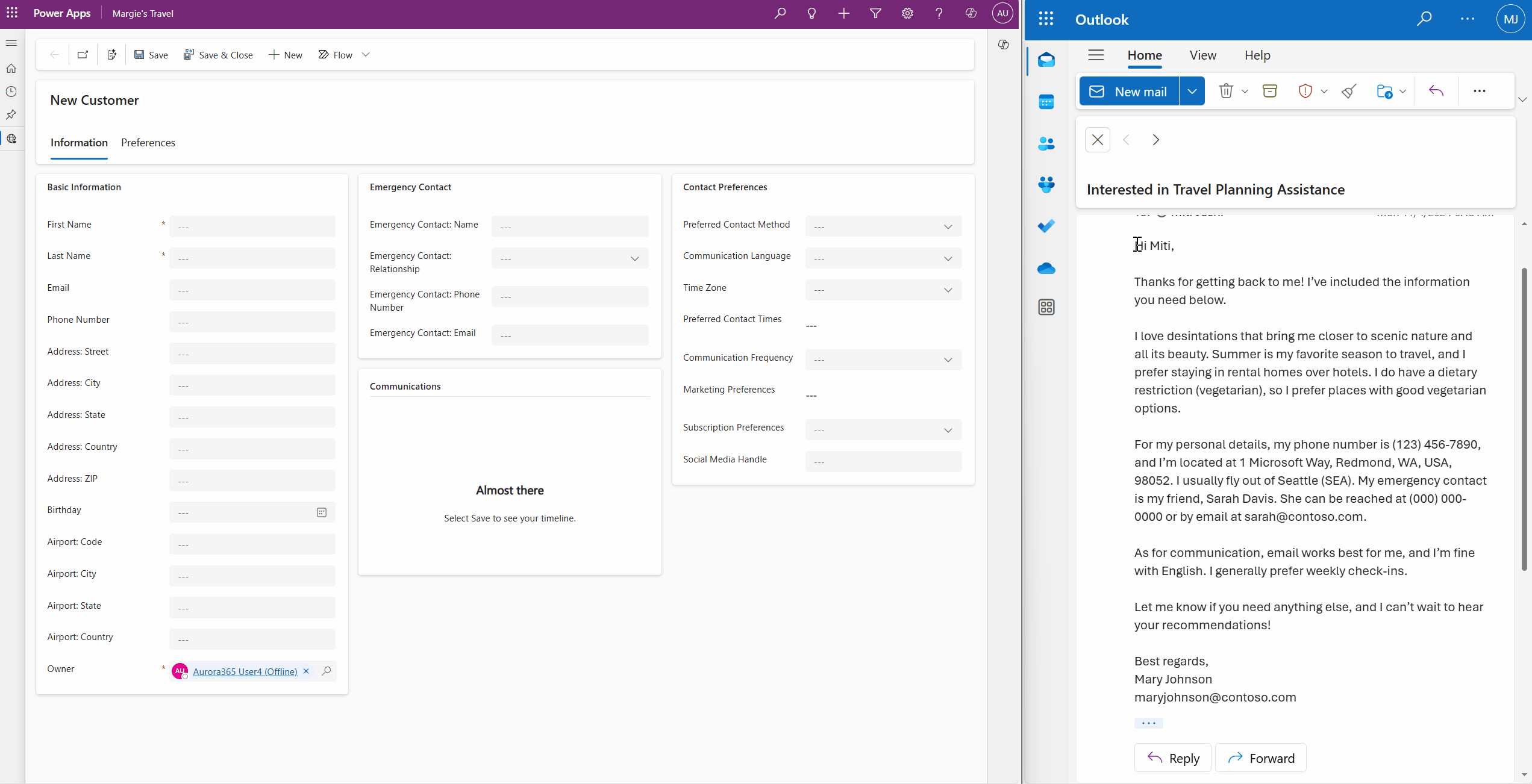 GIF showing the new smart paste and citations capabilities of Copilot form fill assistance in a main form of a model-driven app
