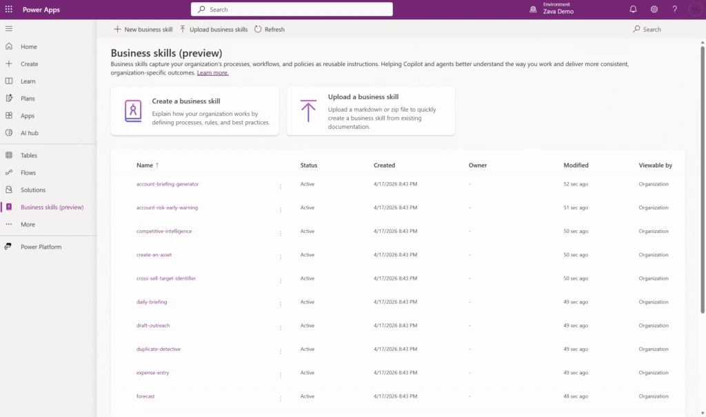 Business skills in Power Apps