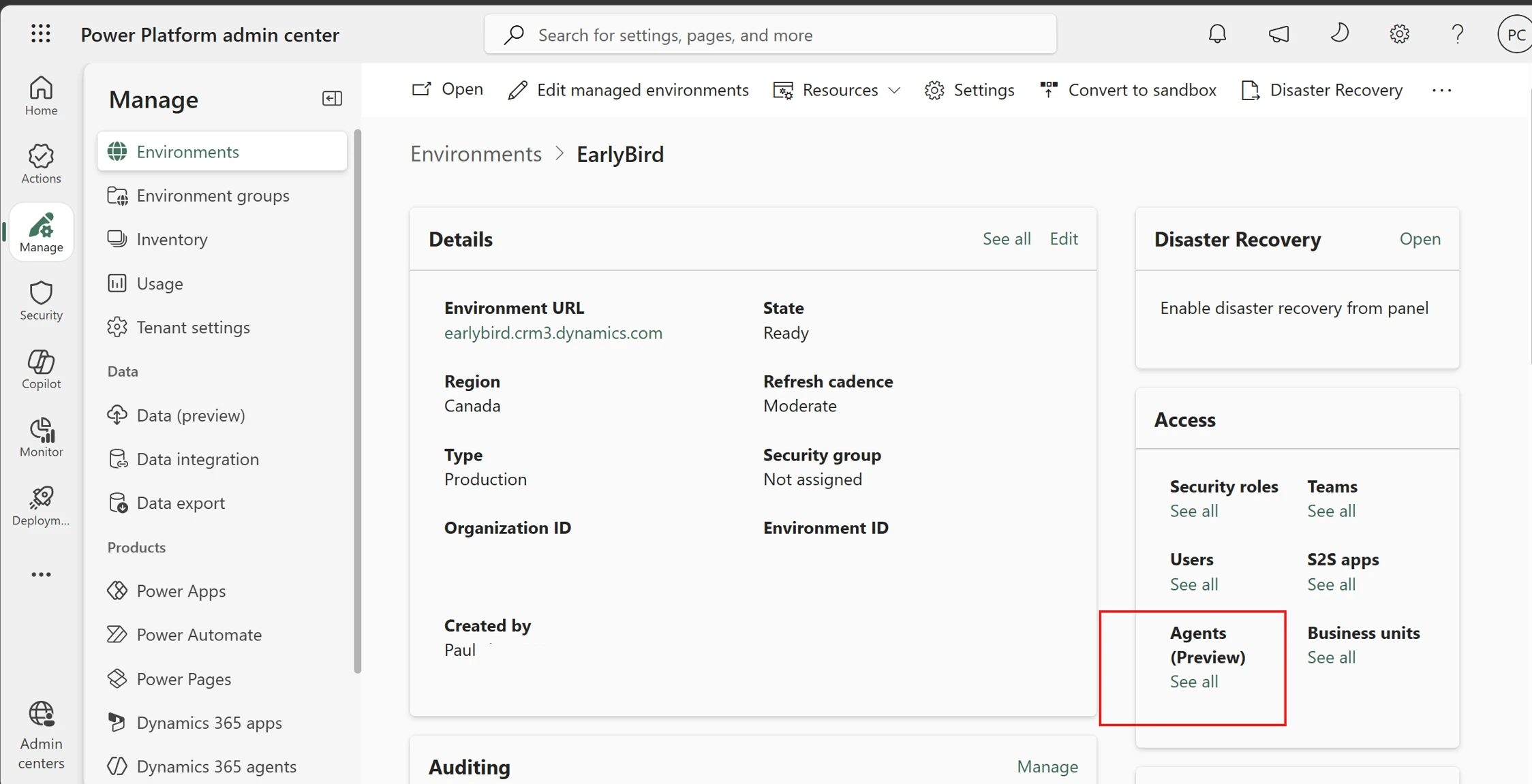 An Power Platform administrator adds the agent to Dataverse.