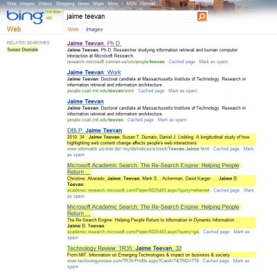 Screenshot of a Bing search results page with new content highlighted in yellow Screenshot of a Bing search results page with new content highlighted in yellow