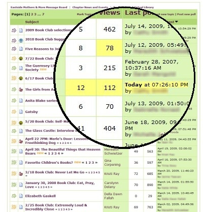 Screenshot of a forum with a circular callout showing the that the numbers of posts in several forums have changed. Screenshot of a forum with a circular callout showing the that the numbers of posts in several forums have changed.