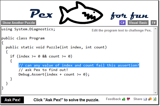 Pex for fun screenshot