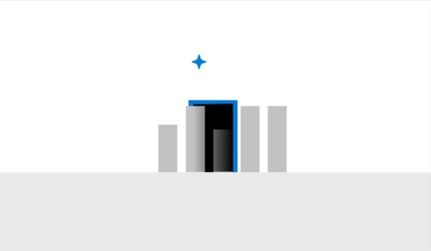Image showing rectangles of various sizes passing through a magic door and becoming same size to depict logarithmic mapping.