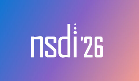 NSDI ’26 logo in white, centered on a smooth gradient background transitioning from blue to purple and pink.