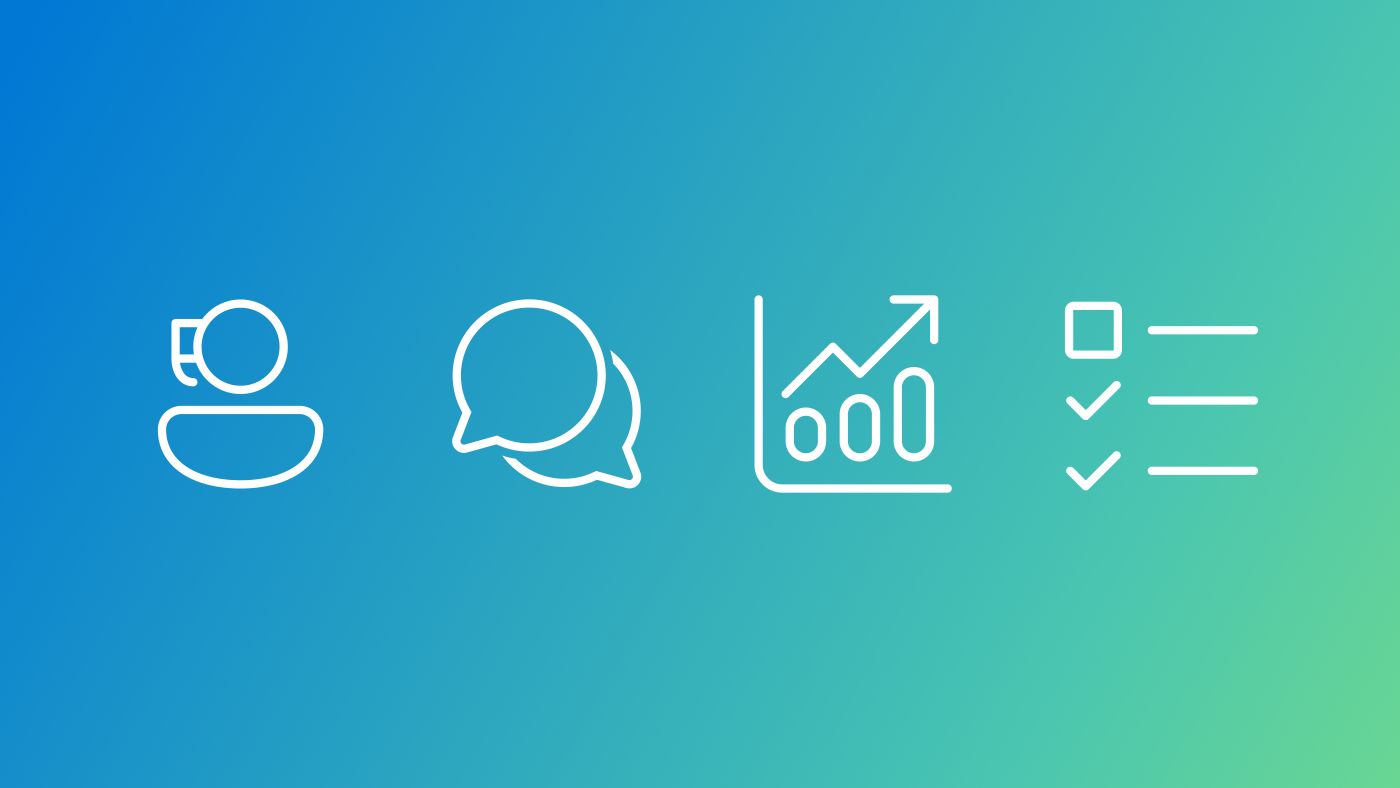 Social Reasoning Bench | four icons on a blue to green gradient | person icon, chat bubble icon, chart icon, checklist icon