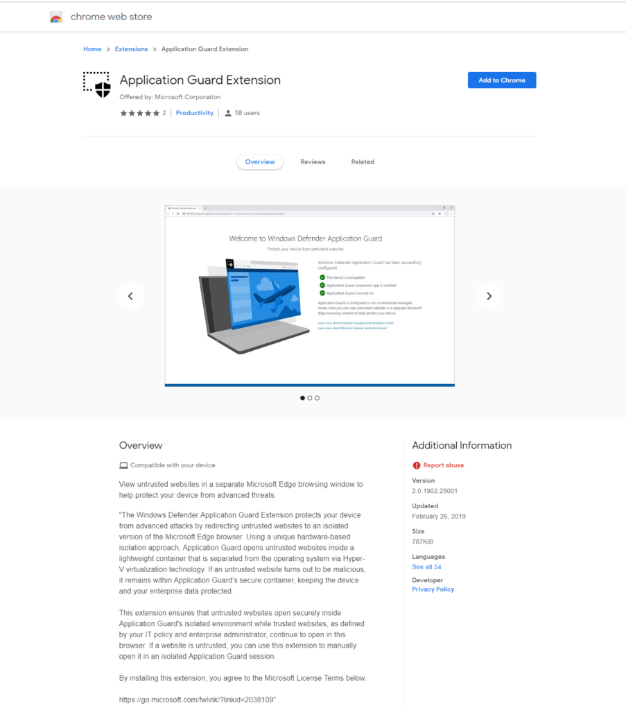 Windows Defender Application Guard extensions.