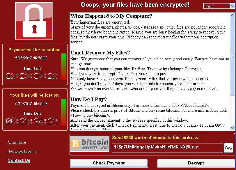An executable showing a ransom note